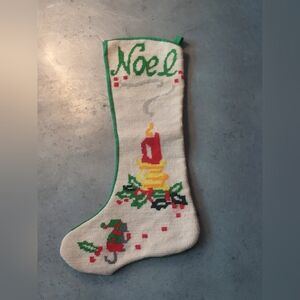 VTG Needlepoint Noel Christmas Stocking with Candle Design